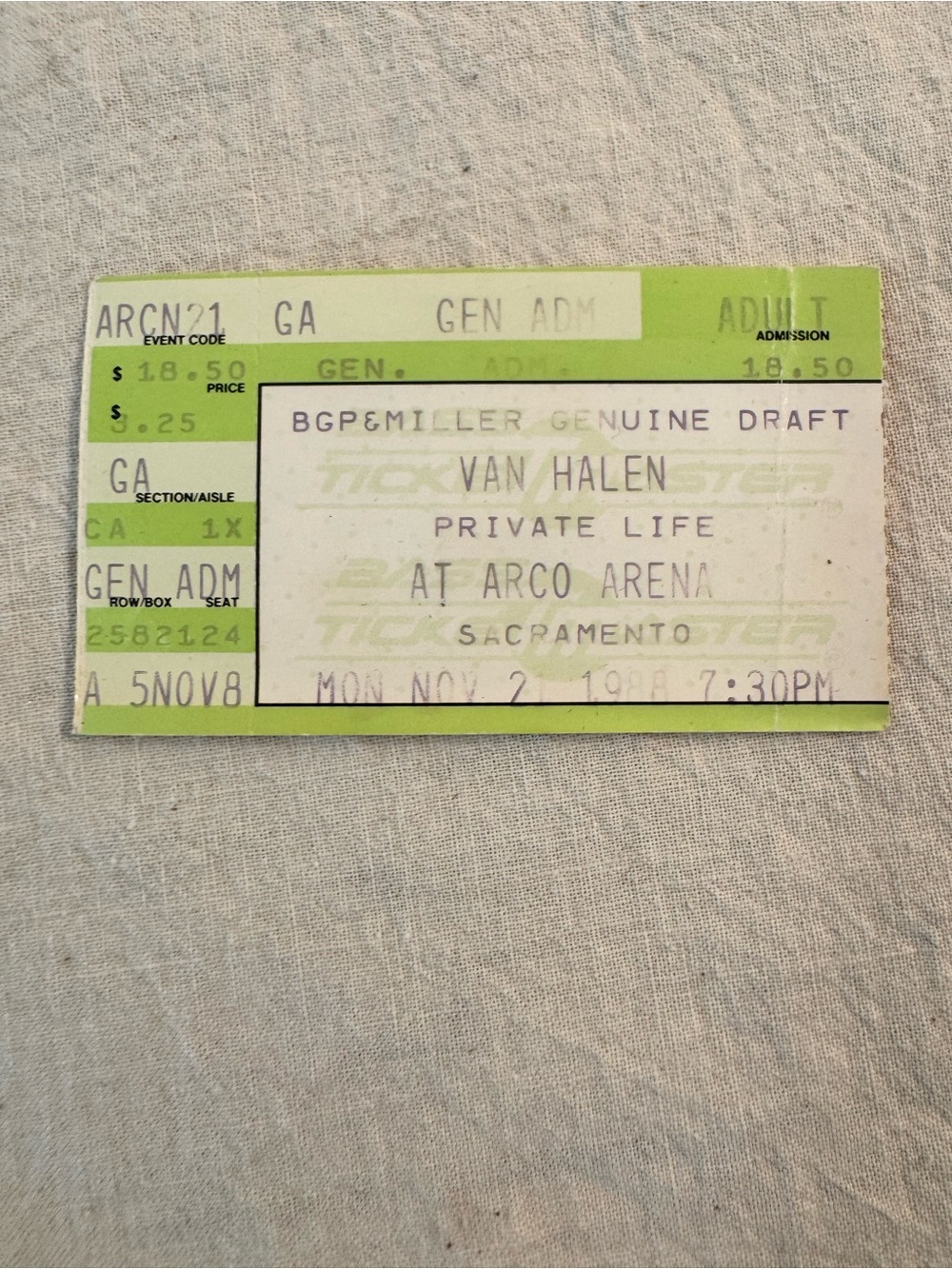 Vintage 1988 Van Halen Sacramento Concert Memorabilia Private Life